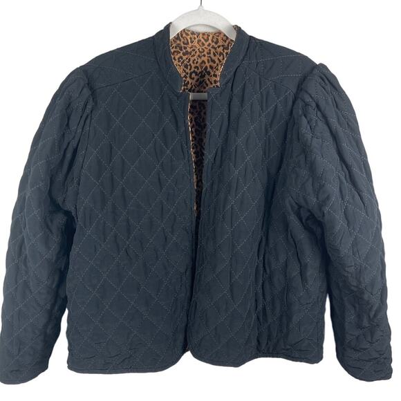 Something Navy Macaroon‎ Leopard Black Combo Reversible Quilted Coat Size Large - Picture 3 of 9